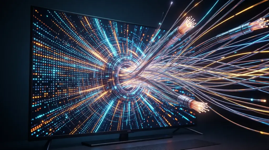 Smart TV Bildschirm mit Übersicht aller verfügbaren Live-Kanäle für IPTV Deutschland 2026